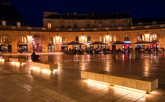 Dijon, France - August 8, 2023: Illuminated Liberation Square in Dijon in the night.