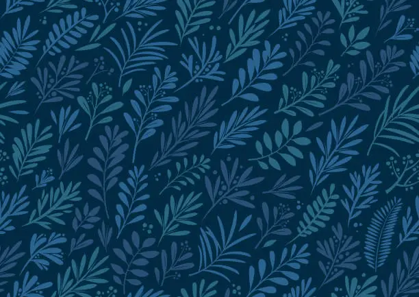 Vector illustration of Seamless dark blue Christmas plants background wallpaper