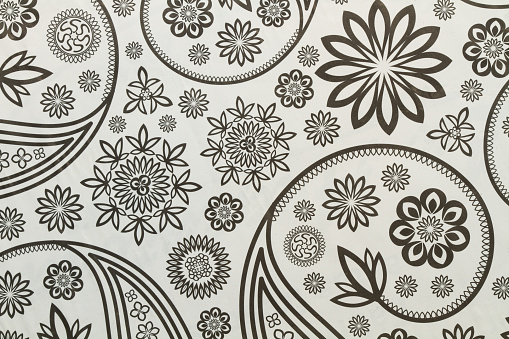 Drawings of flowers and leaves on a white background in a close up view