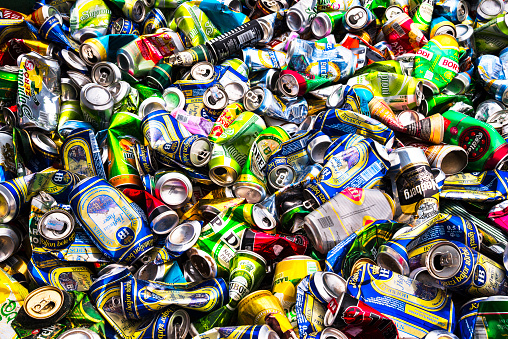 Aluminum cans for recycling at an aluminum, iron and plastic recycling center in Hungary