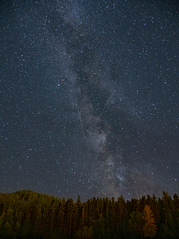 Milky Way illuminated in night sky, Crowsnest Pass