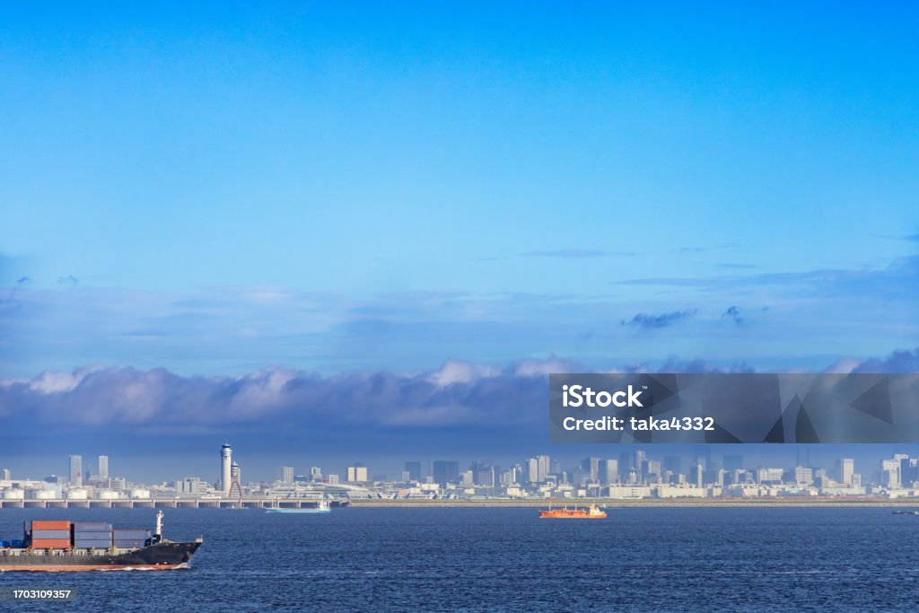 Beautiful sea and Tokyo scenery on a clear day Airplane Stock Photo