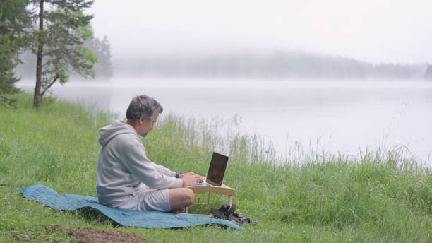 istock Digital nomad working and camping in nature. 1703120988