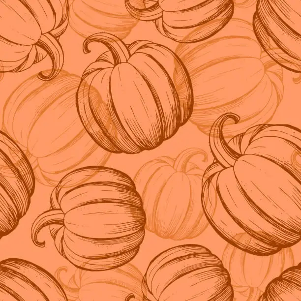 Vector illustration of Seamless pattern with hand drawn pumpkin.