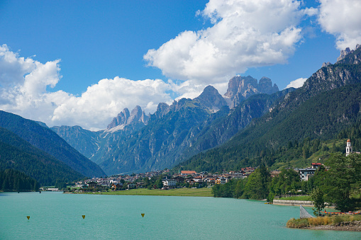 Beautiful Lake Misurina in the Dolomites, in summer