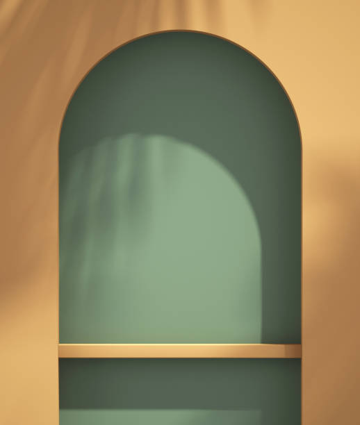 istock Product podium mockup display with green and orange background with tree shadow,summer background,3D render illustration 1703246664
