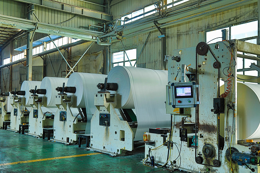 Workshop of sanitary paper processing plant for daily use, hasty warehouse