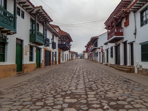 colonial street in colombian town (villa de leyva)