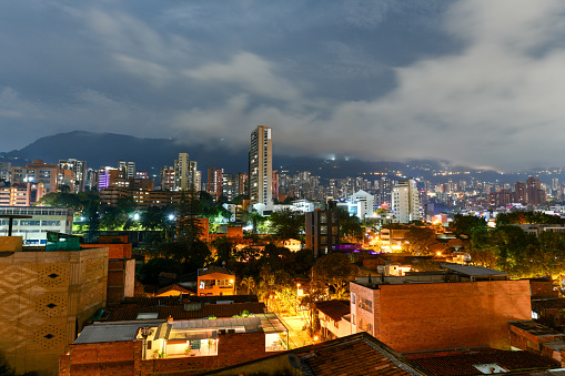 Evening panoramic landscape view of the city of Bogota, Colombia.