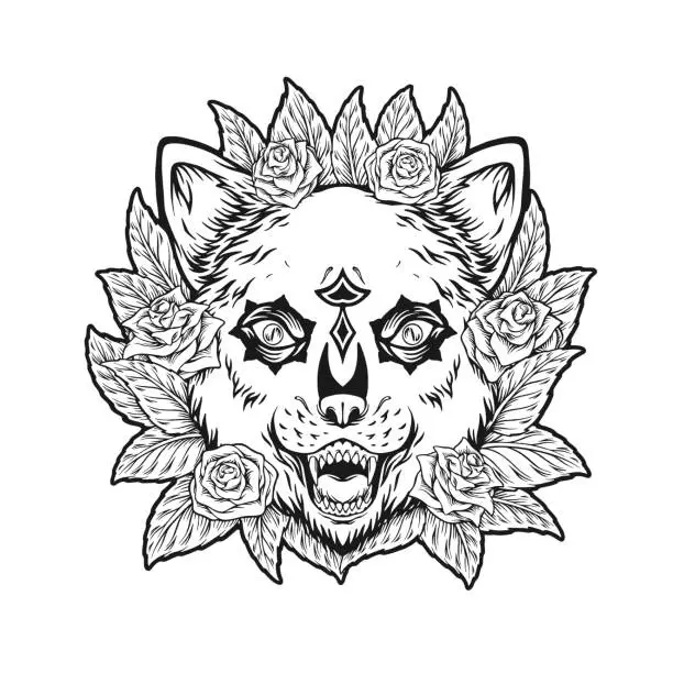 Vector illustration of Flourishing ornament muerte bear head outline