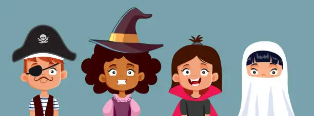 Vector illustration of Funny Kids Dressed in Halloween Costumes Vector Cartoon illustration