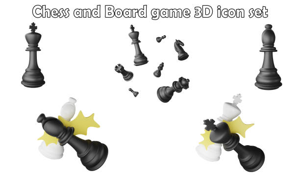 Chess and board game clipart element ,3D render chess concept isolated on white background icon set No.1
