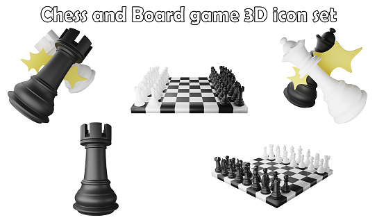 Chess and board game clipart element ,3D render chess concept isolated on white background icon set No.3