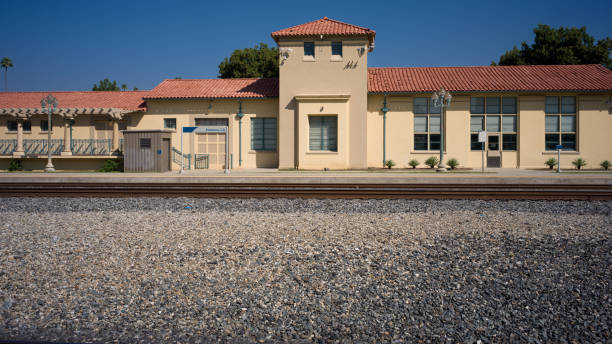Plano, Illinois - United States - September 18th, 2021:  Exterior of the Plano Station, opened in 1913, on a beautiful sunny morning.