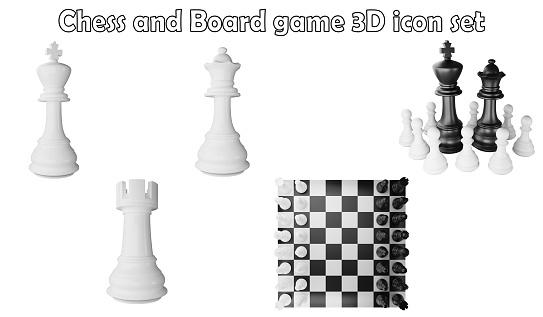 Chess and board game clipart element ,3D render chess concept isolated on white background icon set No.4