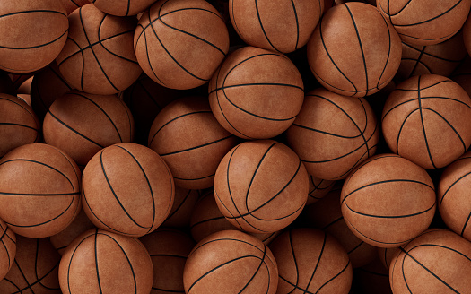 Baloncesto, múltiples balones de baloncesto en un fondo simple photo