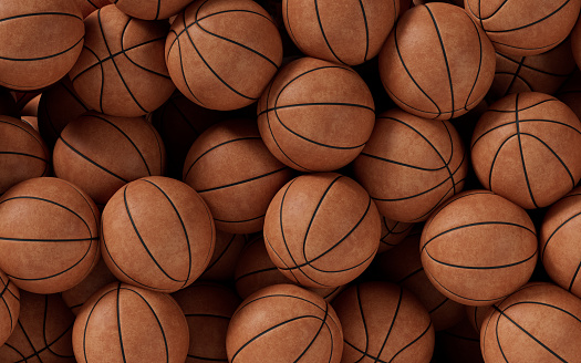 Basketball, multiple basketballs on simple background