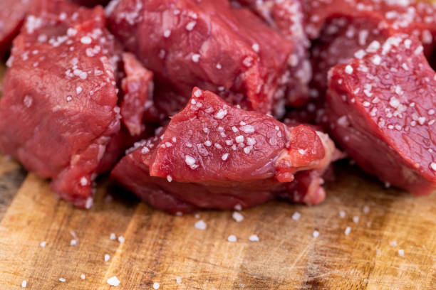 istock sliced piece of fresh raw beef during salting 1703410864