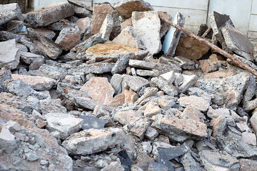 Piles of rubble after house demolition