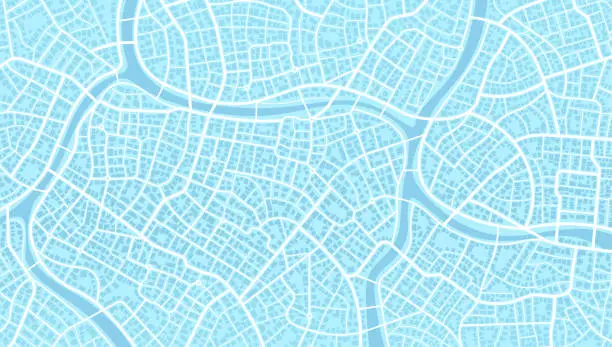 Vector illustration of Abstract background area, map, city street. City top view, streets and blocks, route distance data, path turns. Skyline urban panorama. Cartography illustration, digital flat design street map, Vector