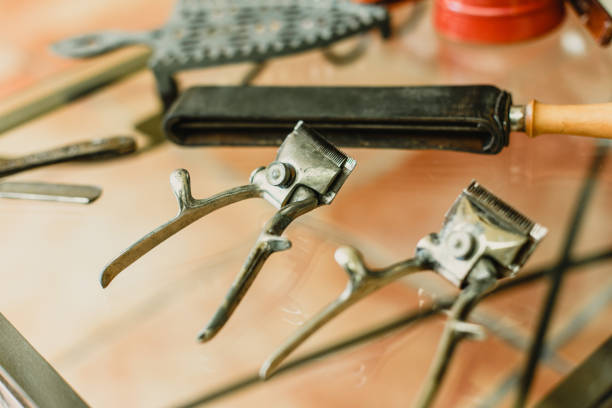 istock Blades and razor tools of a barber. 1703446053