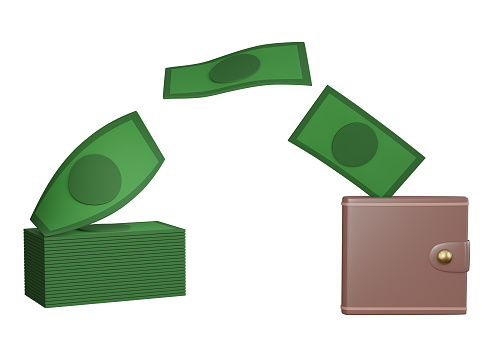 3d rendering dollar stack and wallet have clipping path