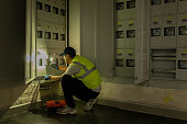 Male Electrician Working At Power Plant Electric Energy Station