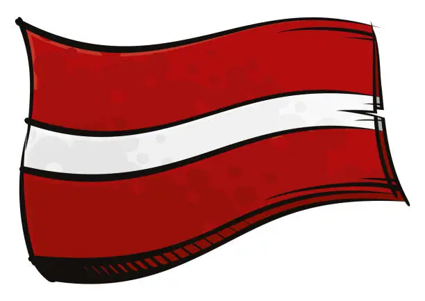 Vector illustration of Painted Latvia flag waving in wind