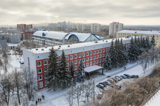 Photo of Ufa city: Chernikovka, 3 building of USPTU. Aerial view.