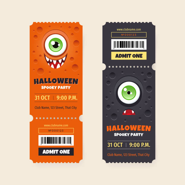 Set of halloween party ticket templates vector art illustration