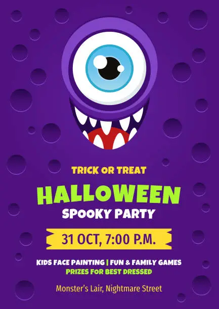 Vector illustration of Halloween party invitation template.