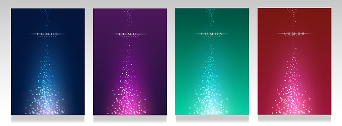 Sparkling cover set. Elegant brochures with stars, glows of light and sparkles. Bright luxury background, Christmas,glowing and fantastic effect. Blue, purple, aquamarine and magenta vector background