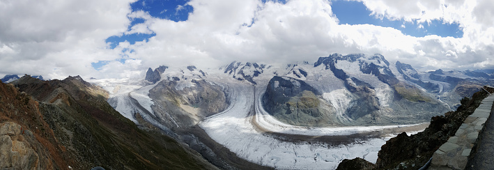 Glacial ice melting on mountais of Gornergrat, switzerland