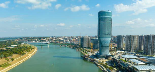 istock Panoramic view of Belgrade Waterfront, Sava river, Belgrade Tower, Kalemegdan 1703593326