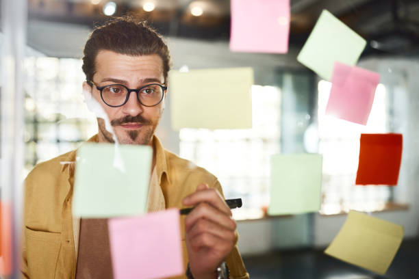 istock Male freelancer working on mind map in the office. 1703601591