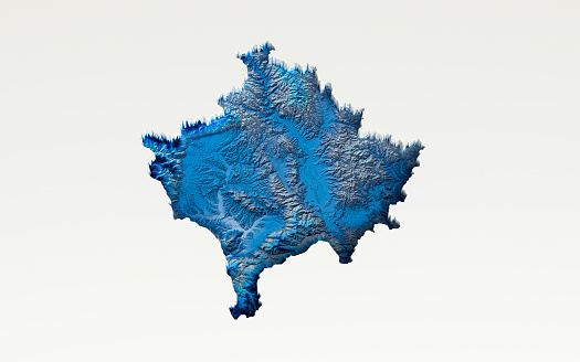 3d Deep Blue Water Kosovo Map Shaded Relief Texture Map On White Background 3d Illustration\nSource Map Data: tangrams.github.io/heightmapper/,\nSoftware Cinema 4d