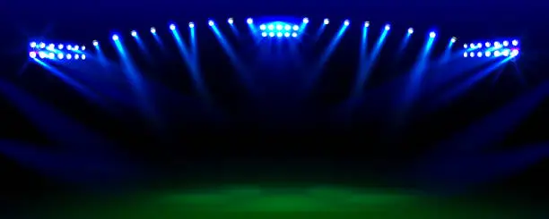 Vector illustration of Football stadium illuminated by floodlights