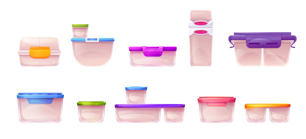 ilustrações de stock, clip art, desenhos animados e ícones de empty plastic lunch food box container vector - lunch box lunch bucket box