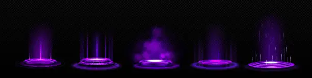 Vector illustration of Circle hologram portals with purple light effect