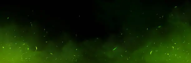 Vector illustration of Realistic green smoke with fireflies
