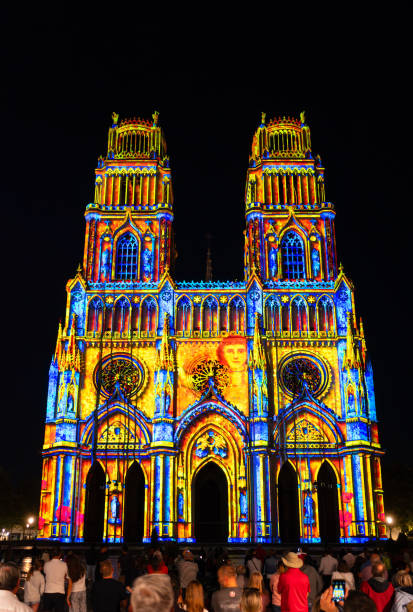 Orleans, France - August 10, 2023: great summer light show on the Sainte-Croix - Holy cross - cathedral in Orleans