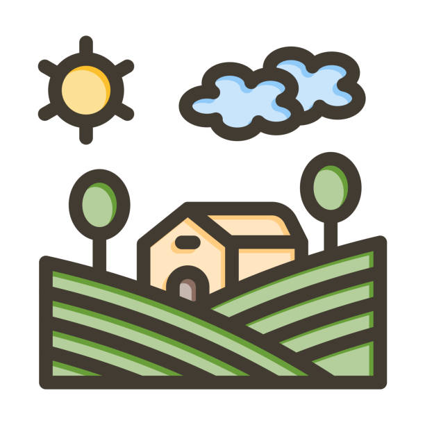 ilustraciones, imágenes clip art, dibujos animados e iconos de stock de icono de colores llenos de línea gruesa de vector de granja para uso personal y comercial. - 7585