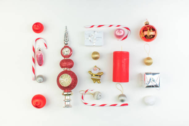 istock Christmas composition. Gift, christmas decoration, pine cones. Flat lay, top view. 1703664318