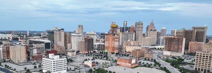 Detroit Michigan, United States – July 09, 2023: A stunning aerial view of a Detroit city in Michigan, USA.