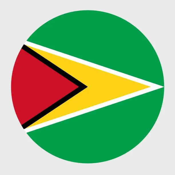 Vector illustration of Vector illustration of flat round shaped of Guyana flag. Official national flag in button icon shaped.