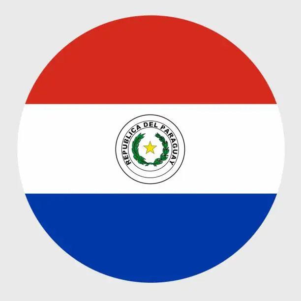 Vector illustration of Vector illustration of flat round shaped of Paraguay flag. Official national flag in button icon shaped.