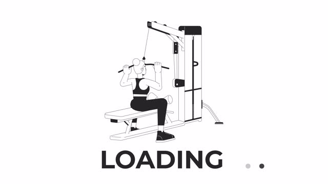Working out on lat pulldown machine bw loading animation