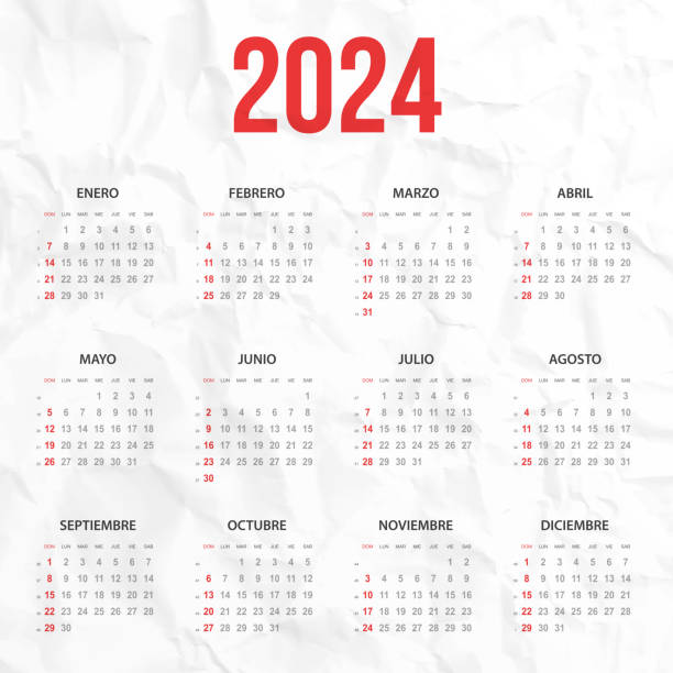 kalendarz hiszpański 2024 na białym zmiętym tle - today stationary personal organizer book stock illustrations