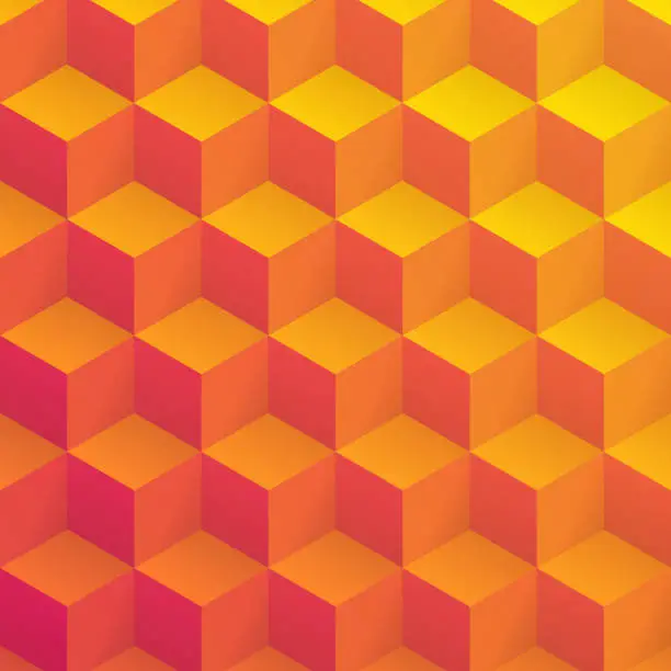 Vector illustration of Abstract geometric background with Orange cubes - Trendy 3D background