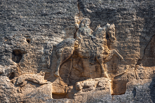 Madara Rider is an early medieval large rock relief in the rocks of mountain cave, Bulgaria, UNESCO World Heritage Site. Madarski konnik